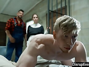 Submissive guy fucked rough unconnected with broad in the beam gay hunk