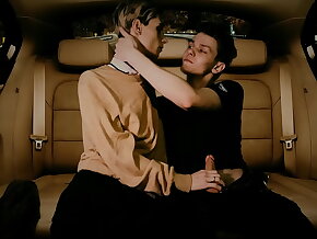 Hunk fucked in anal in the wide seat for a car